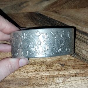 Vintage Salisbury Pewter February Flower Cuff Bracelet